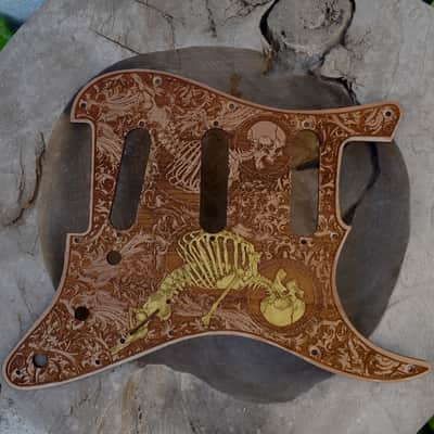 Hand-Painted Cherrywood Pickguard for Fender Stratocaster HSS/SSS – Laser-Engraved Unique 'Stumble' Design image 1