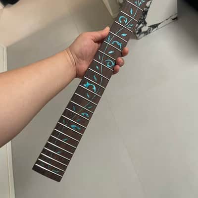 24 Frets Electric Guitar Neck, Rosewood fingerboard Maple Neck, Black Reverse Headstock,Blue Tree of Life Inlay, Locking Nut Ready image 2