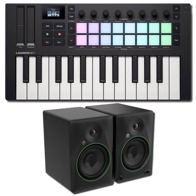Novation Launchkey Mini 25 MK4 Mini MIDI Keyboard Controller Bundle with Mackie CR8BT 8-Inch Powered Studio Monitors with Bluetooth