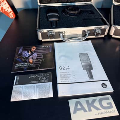 Pair AKG C214 Large Diaphragm Cardioid Condenser Microphones 2010s - Minty image 3