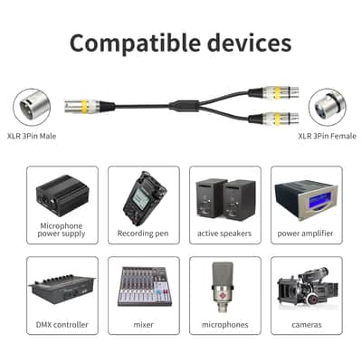 1.5Feet 3Pin Xlr Male To 2 Xlr Female Y Splitter 1 Male To 2 Female Audio Cable For Micphone Mixer Amplifier,5 Color(Red,Green,Blue,Yellow,Black)-5 Pack image 2