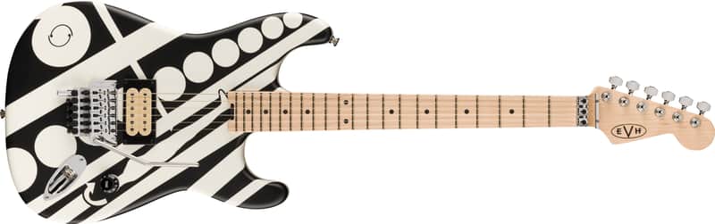 EVH EVH Striped Series Circles Maple FB White and Black with Bag