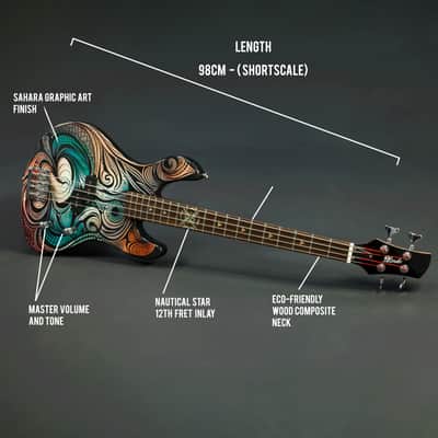 Lindo Sahara Electric Bass Guitar (30" Short Scale) | Nautical Star 12th Fret Inlay - Graphic Art Finish | 20th Anniversary Special Edition image 10