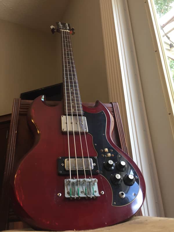 Global 495 B Bass Guitar (SG EB3 Short Scale) 1970's Aged Cherry image 1