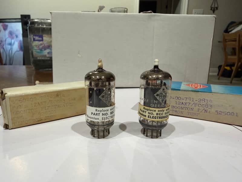 Rare White Tip NOS Pair of The Highest Medical Grade Telefunken 12ax7/ecc83 1952 made for Boonton image 1
