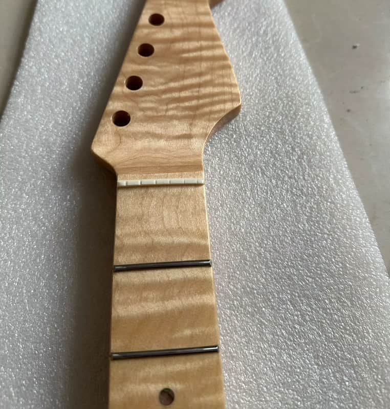 Natural Tiger Maple Wood Guitar Stratocaster Strat Style Neck, 21 Frets Fingerboard image 1