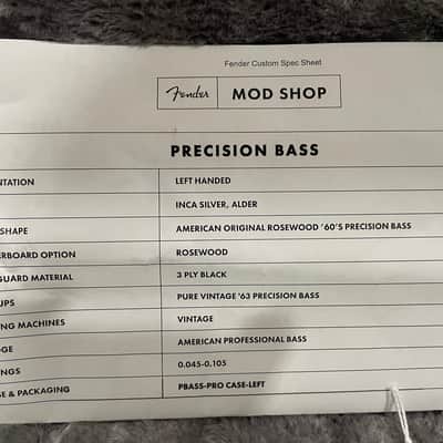 Fender Mod Shoo 63 Precision Bass 2021 Silver Solid One Piece Rosewood Neck & Fretboard image 5
