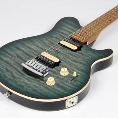 Ernie Ball Music Man Axis Super Sport HH Tremolo Roasted Maple Neck 2021 Yucatan Blue Quilt w/OHSC image 4
