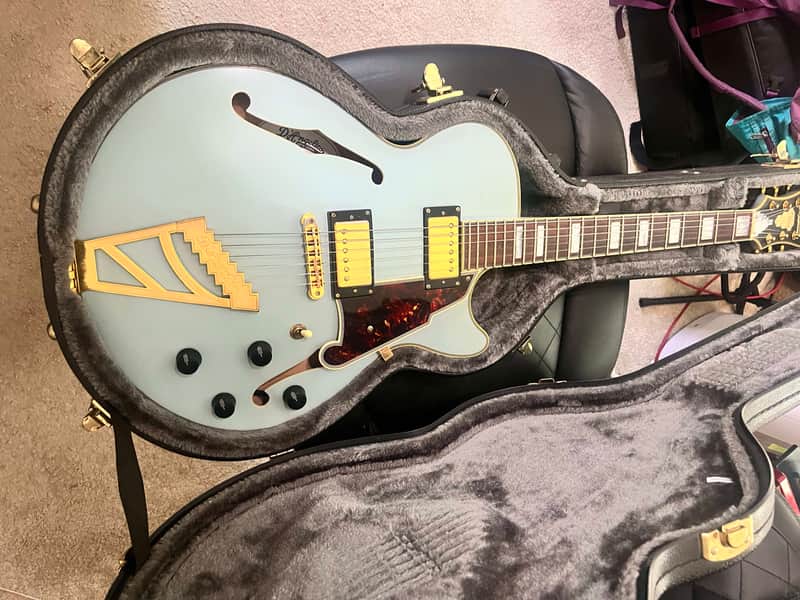 GREAT CONDITION D'Angelico Deluxe SS Semi-Hollow Single Cutaway with Stairstep Tailpiece  - Matte Powder Blue image 1
