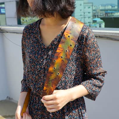 burnyblack vintage distressed guitar strap - big dipper green/brown/yellow image 1