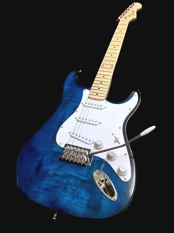 NEW 6 STRING SOLID ST ELECTRIC GUITAR WITH BLUE FLAMED MAPLE TOP- image 1