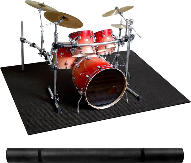 Drum Rug, 5 x 6.5Ft Drum Mat Drum Carpet with Non-Slip Grip Bottom, Soundproof Drum Floor Mat for Electrical Drum, Drum Accessories Gift for Drummers, Black (5 x 6.5 Ft) image 1