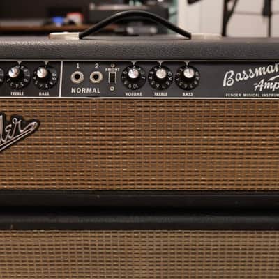1964 Fender Bassman 2-Channel 50-Watt 2x12" Piggyback Guitar Amp Black Panel image 2