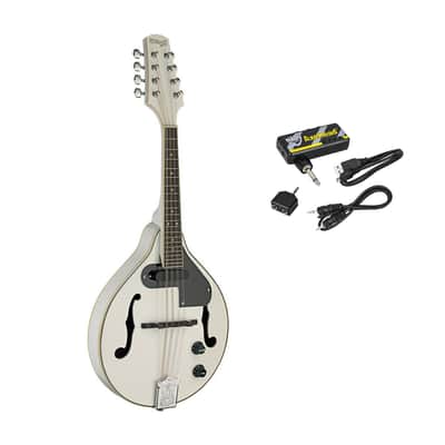 Acoustic-Electric A-Style Mandolin, White + Mini Amp for Headphones image 1