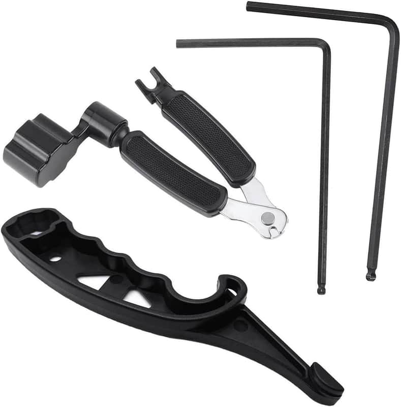 4Pcs Guitar Tool Kit, Guitar String Stretcher 3in1 Guitar String Winder Cutter Pin Puller and 4mm & 5mm Guitar Truss Rod Hexagon Wrench Guitar Adjustment Maintenance Tool image 1