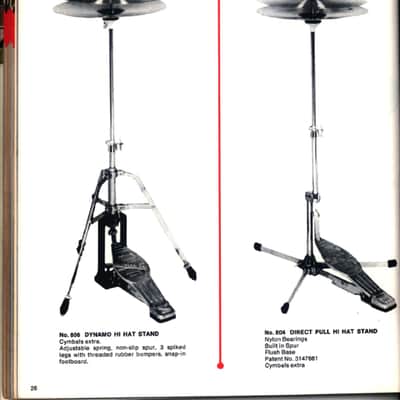 *Slingerland #804 Direct-Pull Flush-Base Hi-Hats Cymbals Flat Stand Vintage 70s* image 10