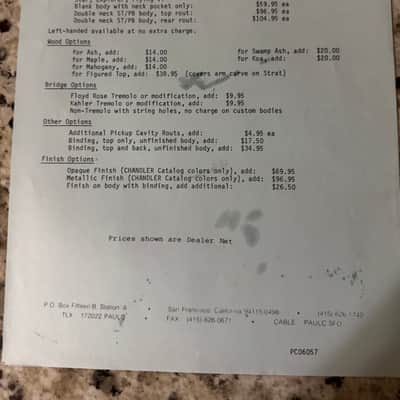 Chandler Stratocaster Replacement Body Brochure & Dealer Price List 1986 image 4