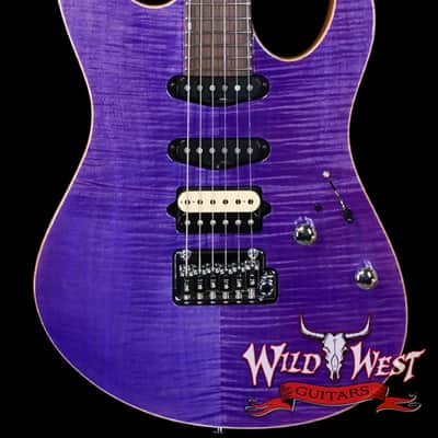 Suhr Custom Set Neck Modern HSS Flame Maple Top SSCII System Blower Switch 24 Stainless Steel Jumbo Frets Trans Purple 6.95 LBS image 1