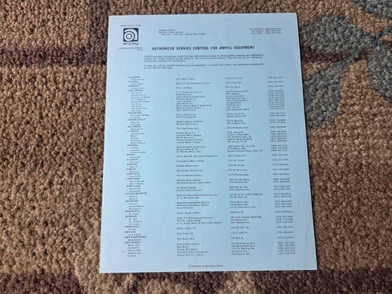 Vintage 1971 Ampeg Authorized Service Center List! Rare, Original Case Candy, Paperwork! image 1