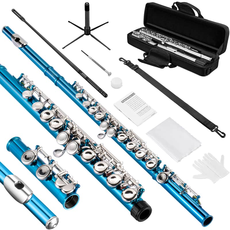 Pogolab Closed Hole Flutes C 16 Key for Beginner, Kids, Student -Nickel Flute with Case Stand and Cleaning kit (Sea Blue) image 1