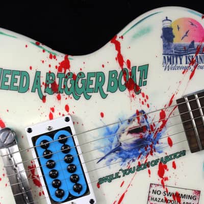 Custom Painted and Upgraded Epiphone Les Paul JR, Aged and Worn With Graphics and Matching Headstock image 6