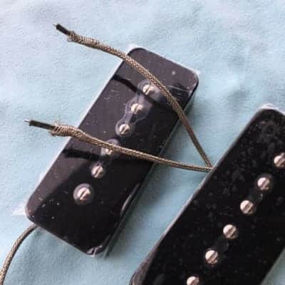 Black Guitar Neck and Bridge P90 Soap Bar Pickups Set image 2