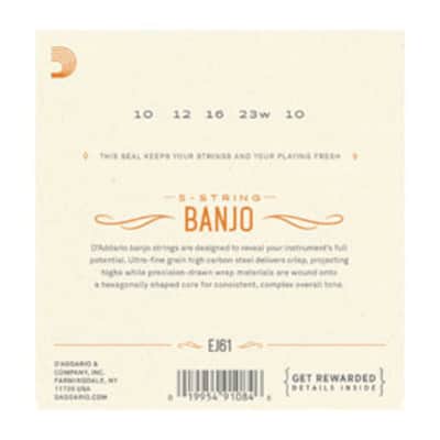 D'Addario EJ61 5-String Medium Steel Banjo Strings 10-23 image 2