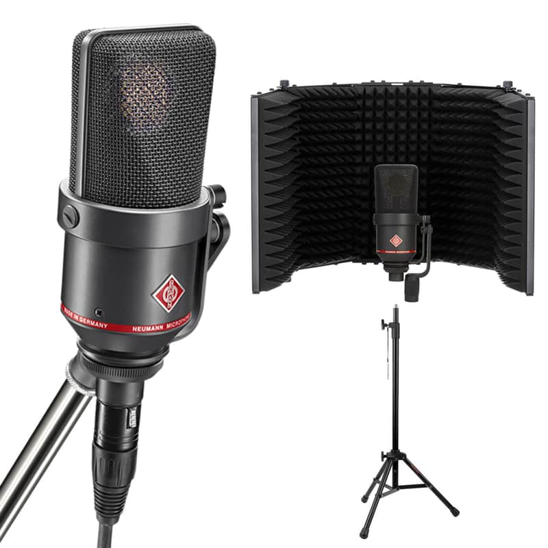 Neumann TLM 170 R Large-Diaphragm Multipattern Condenser Microphone (Black) Bundle with Auray RF-5P-B Reflection Filter and Reflection Filter Tripod Mic Stand image 1