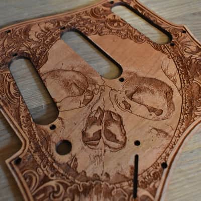 Wood Pickguard for Stratocaster HSS and SSS Laser engraved Real Cherrywood with Unique Artwork image 4