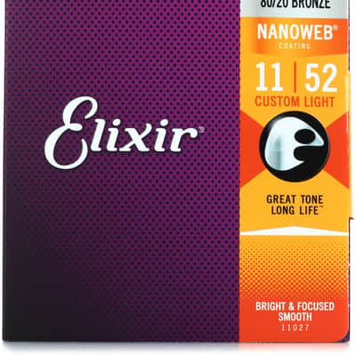 Elixir Strings 11027 Nanoweb 80/20 Acoustic Guitar Strings - .011-.052 Custom Light image 1