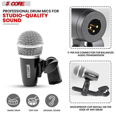5Core Snare Mic XLR Cardioid Tom Drum Kick Instrument Microphone BLACK image 2
