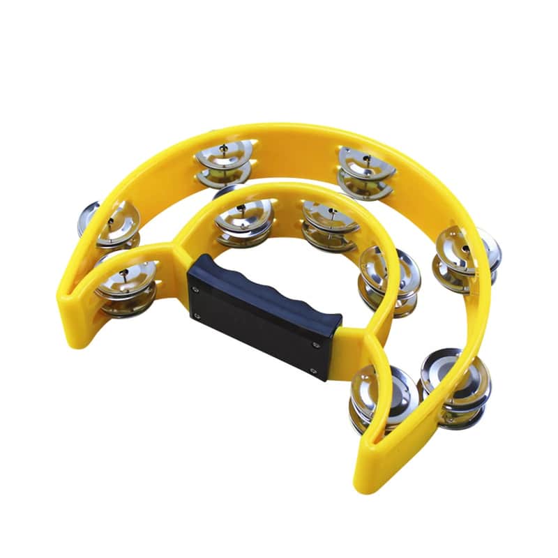 Yellow Half Moon Handheld Tambourine – Double Row Metal Jingles, Lightweight & Durable Percussion Instrument image 1