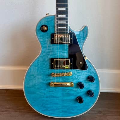 Epiphone Les Paul Custom Quilt Guitar and Les Paul Epilite Case 2025 - Ocean Blue image 2