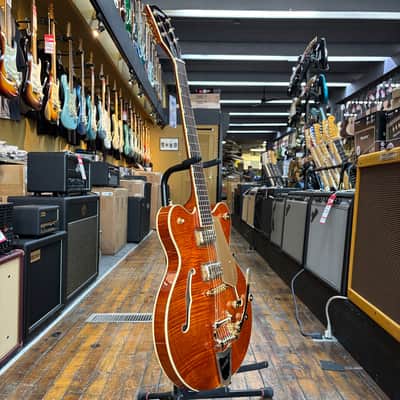 Gretsch Electromatic LTD Flame Okoume Broadkaster Semi-Hollow Electric Guitar with Bigsby Roundup Orange Stain image 5
