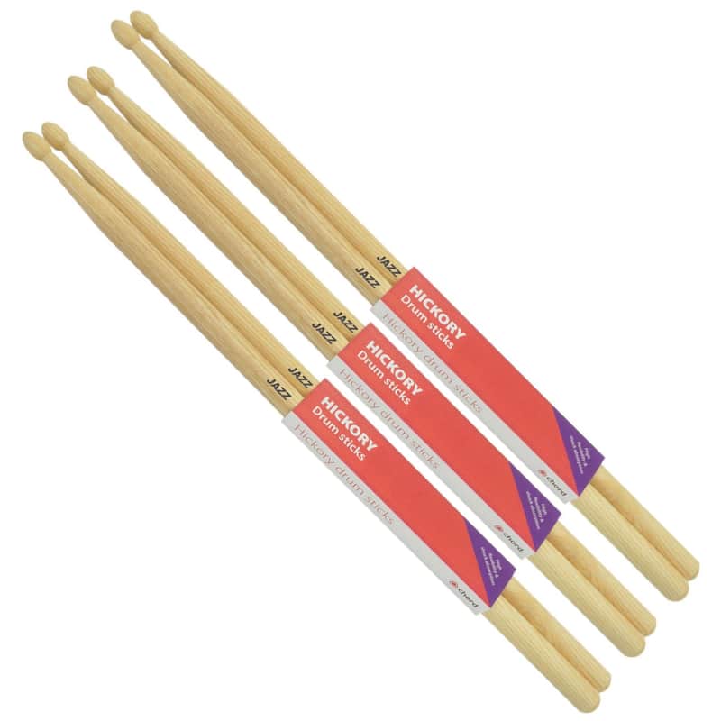 Chord Hickory JAZZ Drumstick WOOD TIP Bundle of 3 Pairs image 1