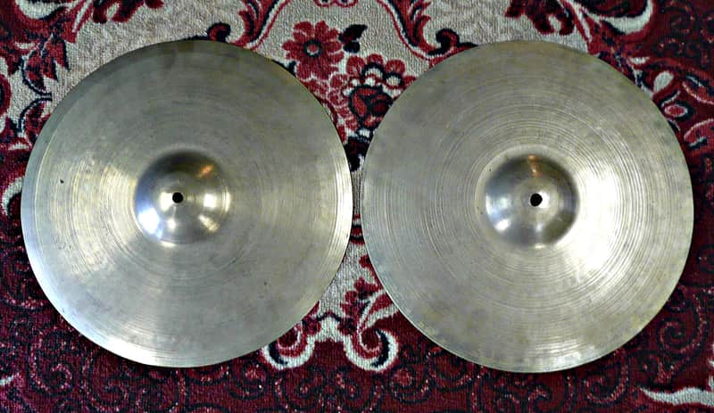 Matched Pair Vintage 30's Zildjian Trans Stamp 14" Paper Thin Avedis Zildjian Hi Hat Cymbals - 746 / 752 Grams - PV Music Drum Shop Inspected and Tested - Play / Sound / Look Great image 1