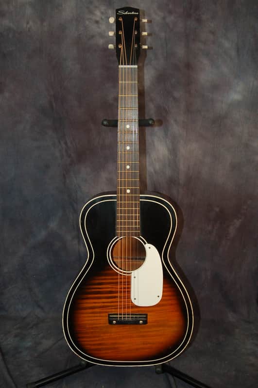 Silvertone Stella Parlor Guitar 1964 Faux Tiger Stripe Sunburst