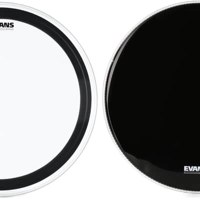 Evans EMAD Clear Bass Drum Batter Head - 24 inch  Bundle with Evans EQ3 Resonant Black Bass Drumhead - 24 inch - With Port Hole image 1