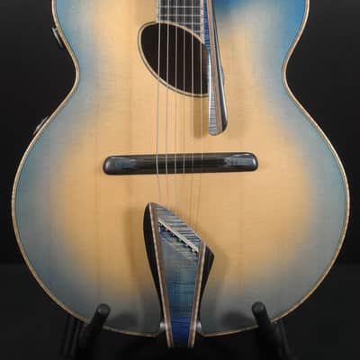 2015 Mirabella Oval Hole Archtop Blue Sunburst with Side Trapdoors image 2