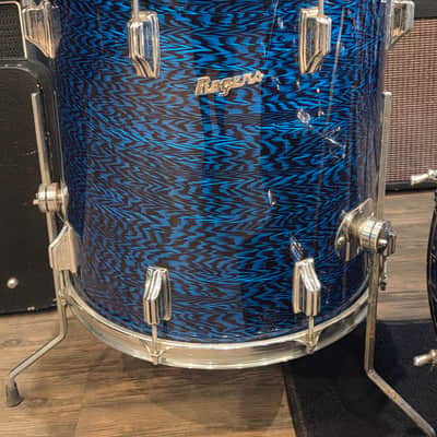 Vintage 1967 Rogers ONE OWNER 4pc Holiday Drum Kit Blue Onyx w/ Legs & Mounts + Silver Powertone Snare image 5