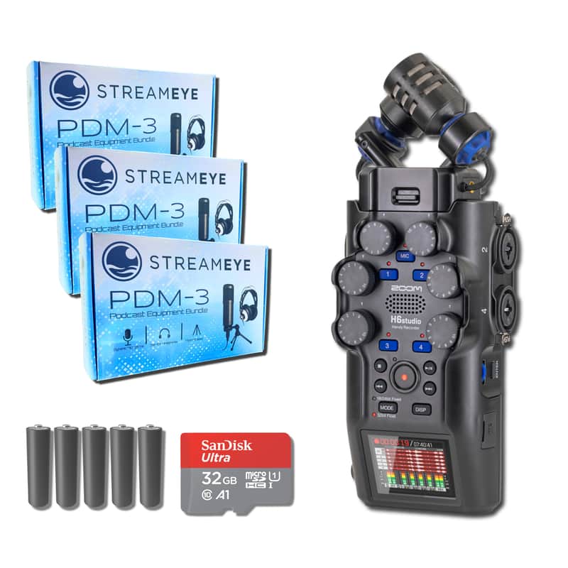 Zoom H6studio Handheld Recorder with 3x StreamEye PDM-3 Podcast Equipment Bundle image 1