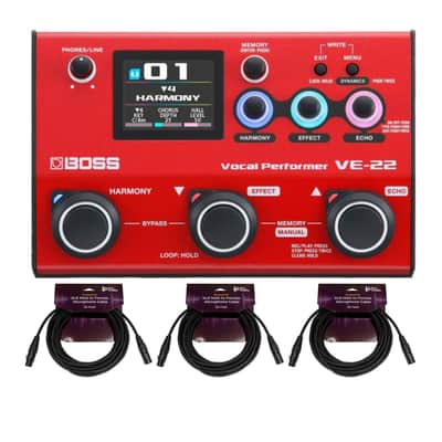Boss VE-22 Vocal Performer Portable Multi-Effects Processor with XLR Cables (3)