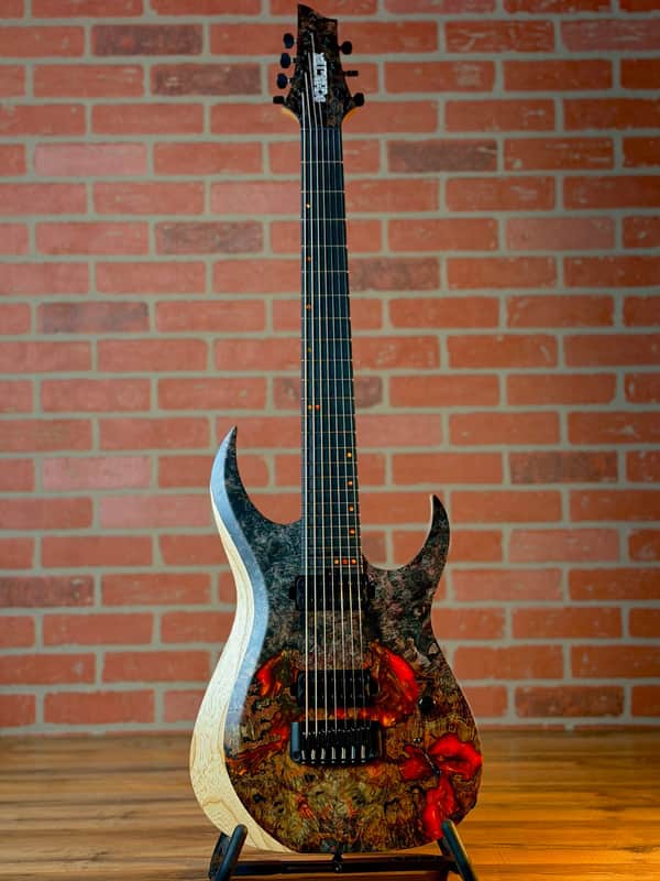 Schecter USA Custom Shop Sunset Extreme 7-string Electric Guitar - Natural Satin Stabilized Burl Top image 1