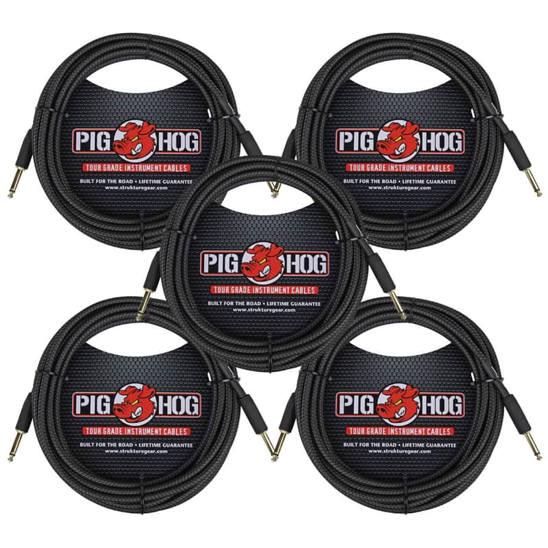 5 Pack Pig Hog PCH20BK Woven Black Vintage Series Instrument Cable, 20 Ft - New image 1