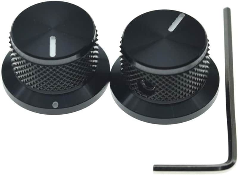 2pcs Aluminium Potentiometer Knobs 1/4" Universal Top Hat Knobs Bell Control Knob with Set Screw for Guitar/Bass/AMPS/Preamps Black with Indicator image 1