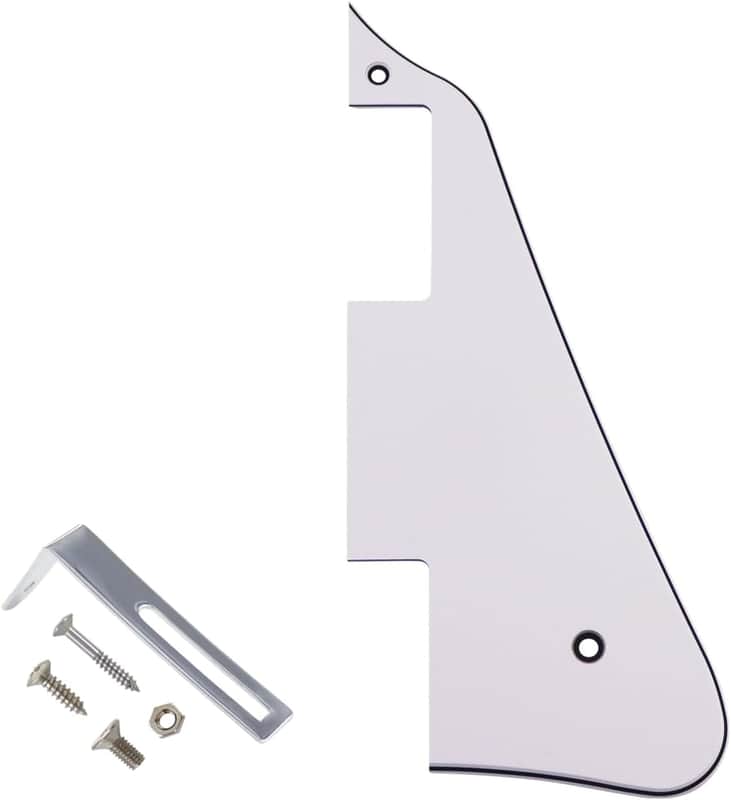 Electric Guitar Pickguard for Les Paul Modern Style with Chrome Bracket, White 3Ply image 1