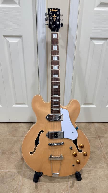 Vintage VSA500PM ReIssued Semi-Hollow Electric Guitar – Natural Maple – M20330398
