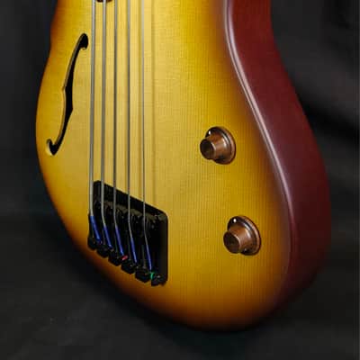 Ibanez SRH505F SR Workshop 5 String Fretless Semi Hollowbody Bass, Natural Browned Burst Flat image 2