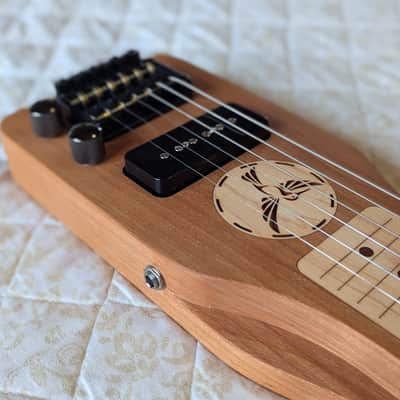 Mini Travel Headless Lap Steel Guitar – Cherry & Maple, P90 Pickup, Gig Bag image 4