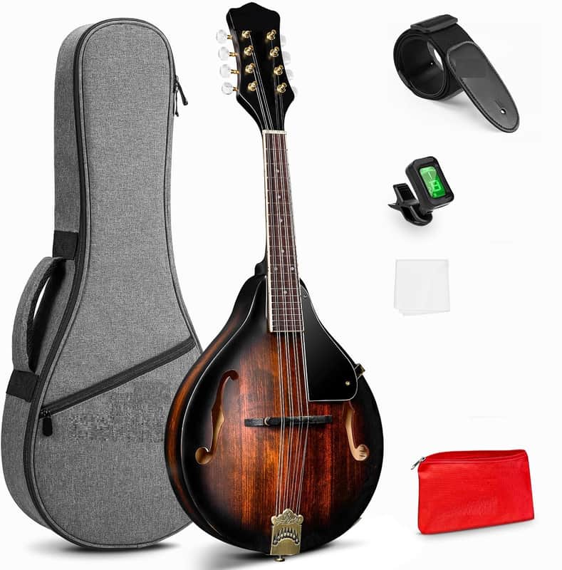 Mandolin Instrument A Style, Acoustic Mandolin Musical Instrument Solid Spruce Top 8 String for Beginners, Adults, Teens, Dark Brown image 1
